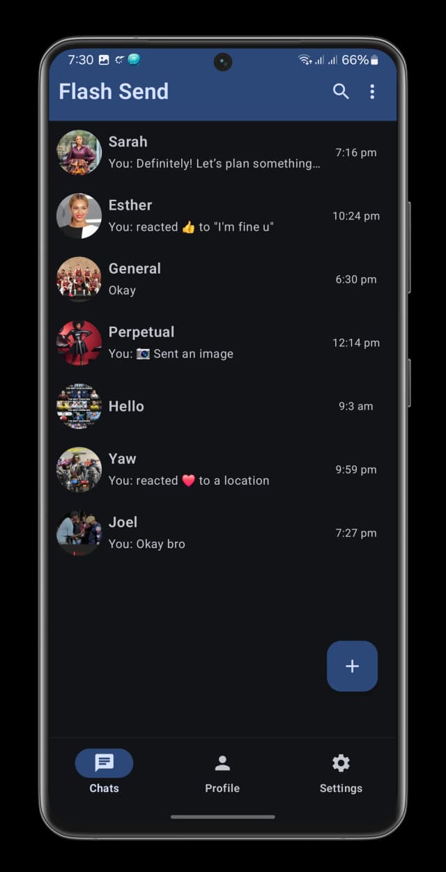 Chats list dark mode