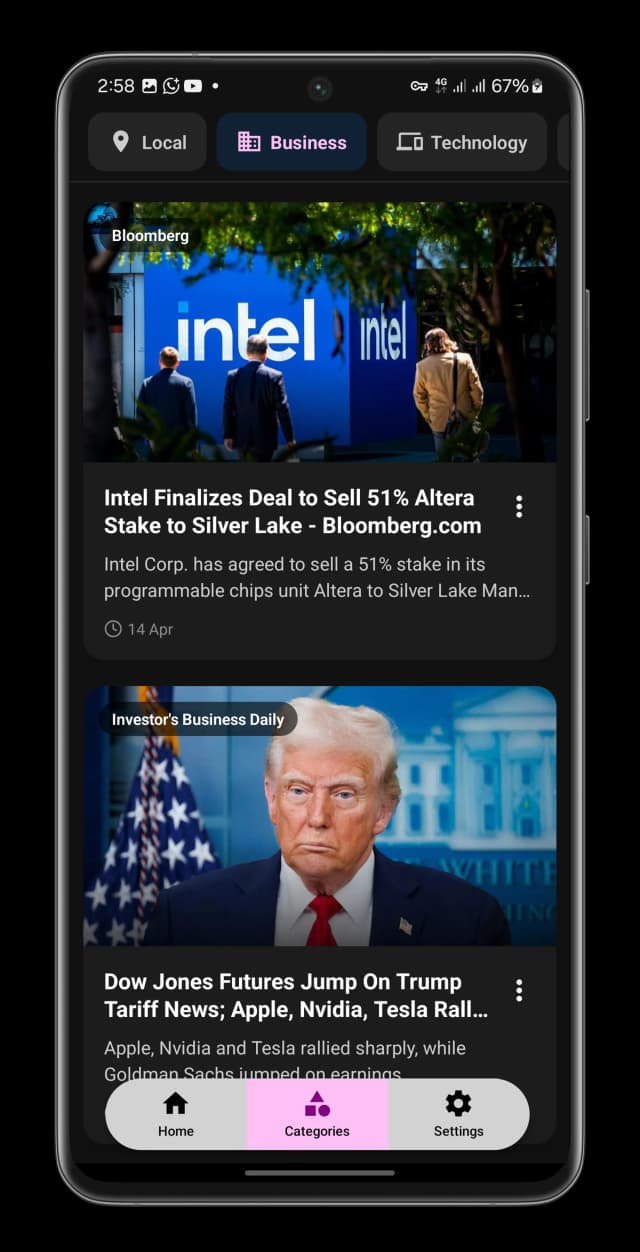 Categories in Dark Mode